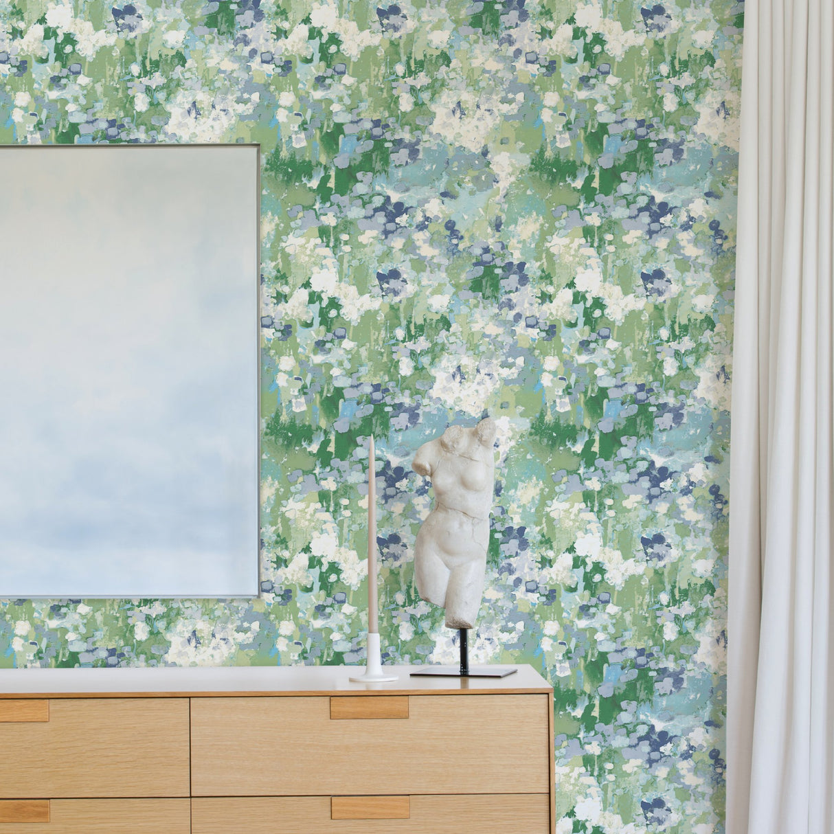 Waverly Abstract Garden Blue Peel & Stick Wallpaper with Whimsical Abstract Flowers - York RMK12610PLW