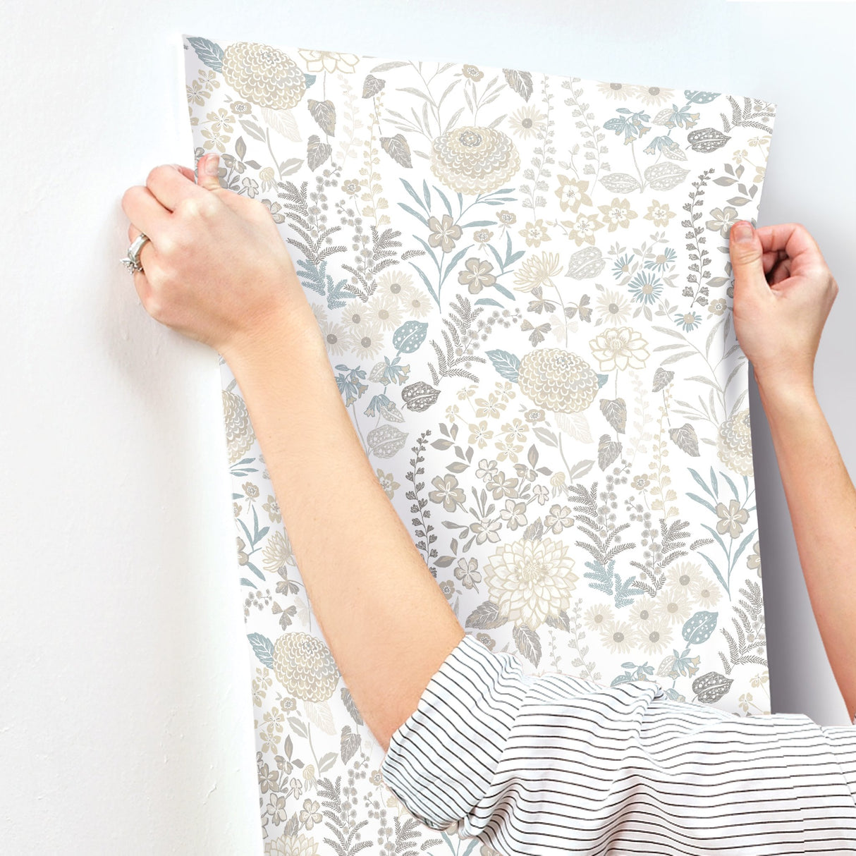 Waverly Fiona Floral Neutral Peel & Stick Vinyl Wallpaper with Botanical Flower Pattern, Traditional Style - York RMK12612PLW