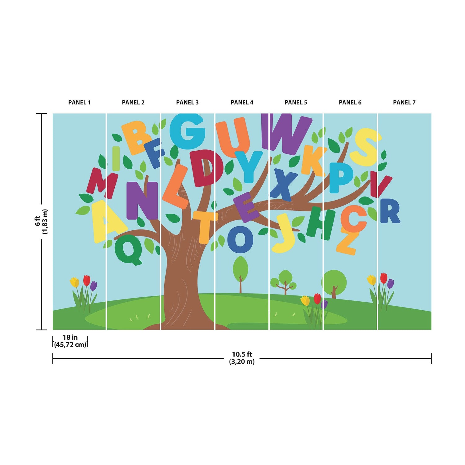 Alphabet Tree Multicolor Peel & Stick Wall Mural with Kids Novelty Letters Pattern - York RMK12615M