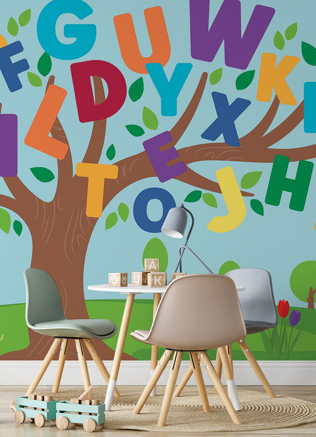 Alphabet Tree Multicolor Peel & Stick Wall Mural with Kids Novelty Letters Pattern - York RMK12615M