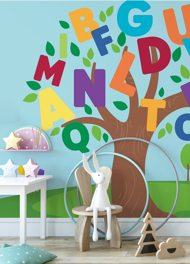 Alphabet Tree Multicolor Peel & Stick Wall Mural with Kids Novelty Letters Pattern - York RMK12615M