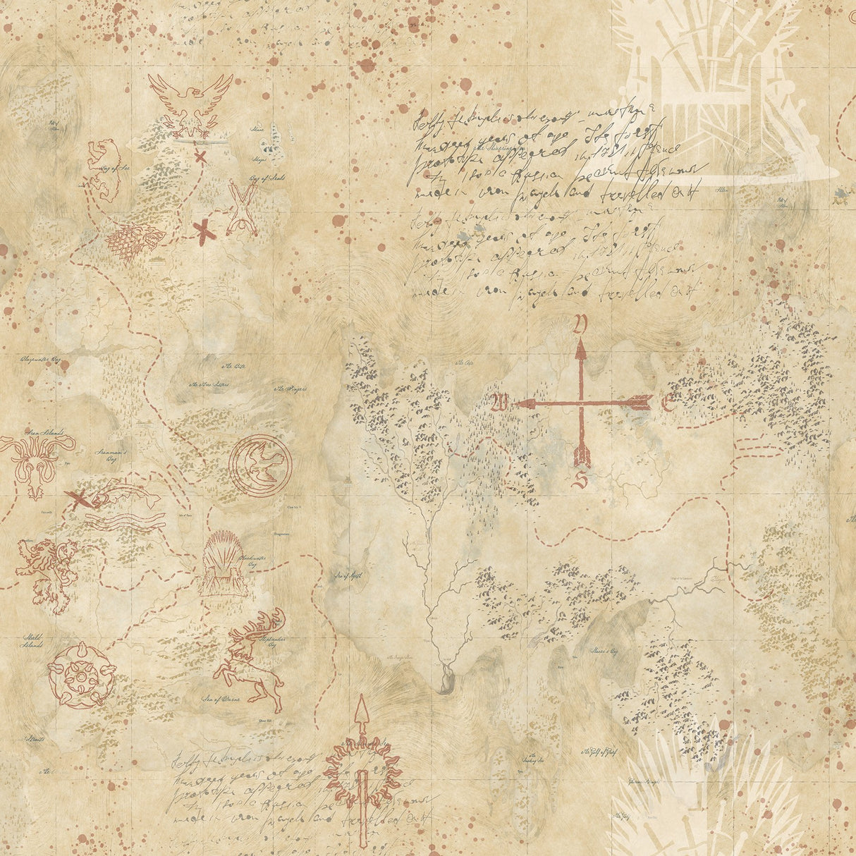 Game of Thrones Map Tan Peel & Stick Wallpaper Vintage Map Pattern - York RMK12617RL