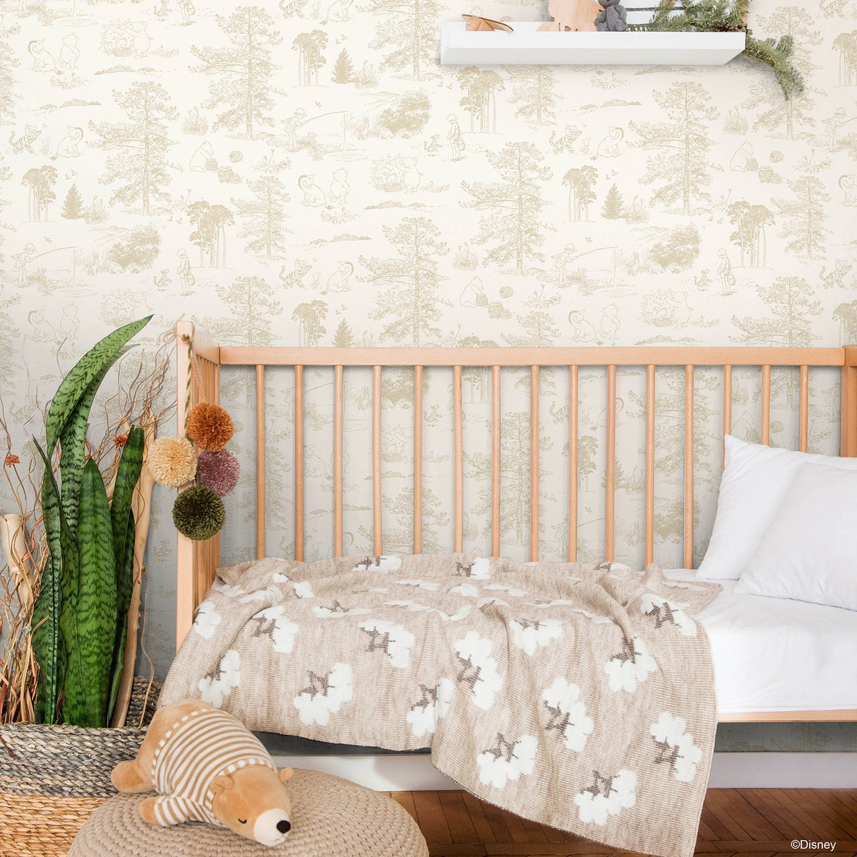 Winnie The Pooh Beige Toile Peel & Stick Wallpaper with Kids Novelty Style - York RMK12622RL