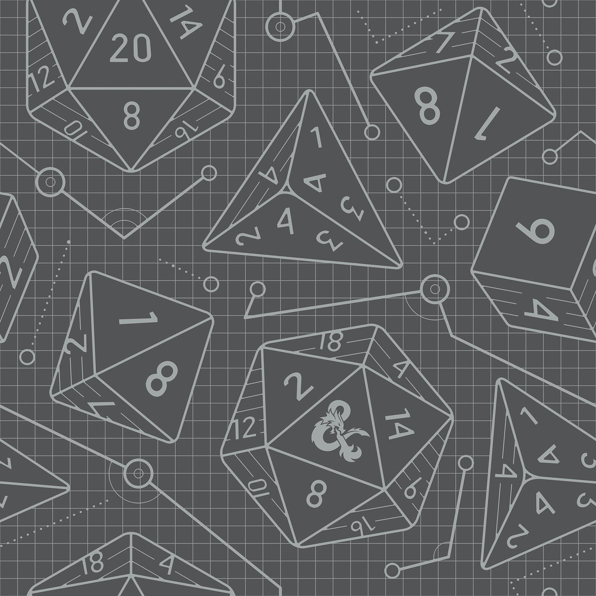 Dungeons & Dragons Charcoal Peel & Stick Wallpaper with Geometric Dice Pattern - RoomMates RMK12625RL
