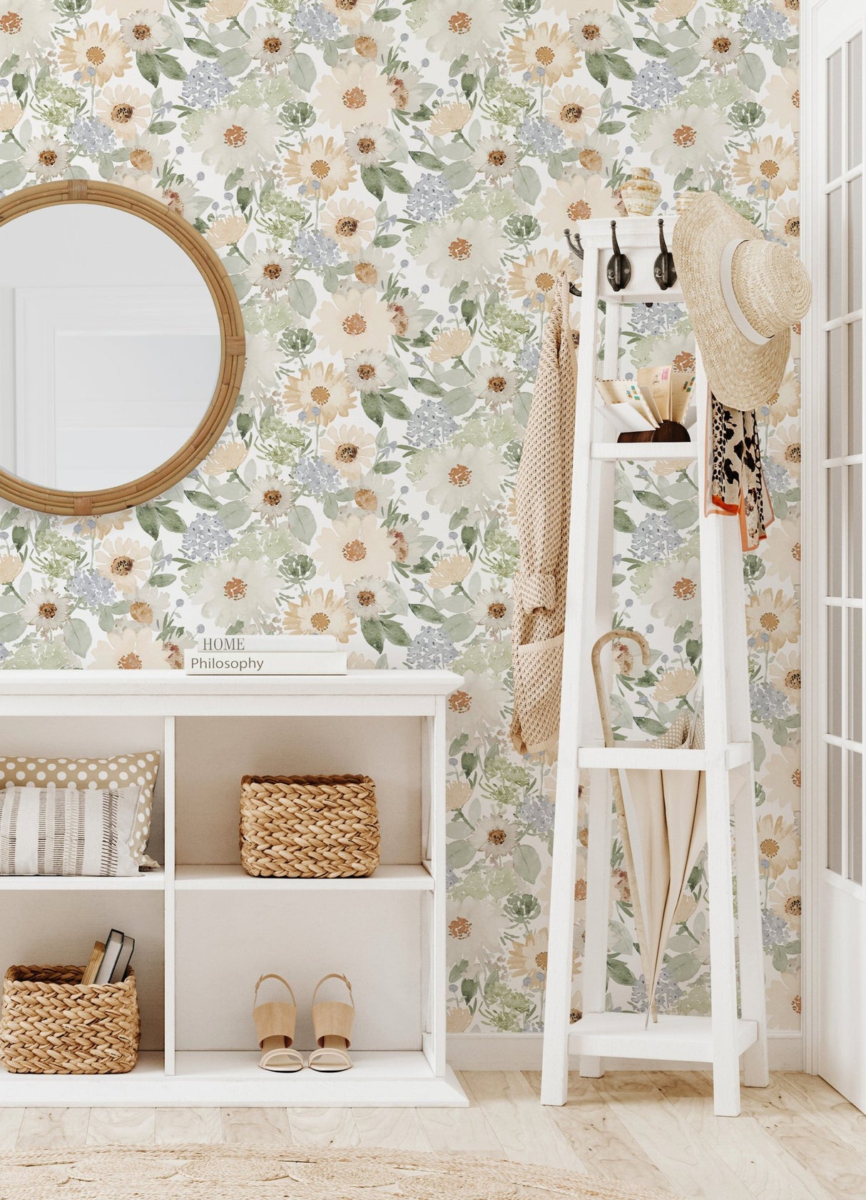 Southern Charm Sage Peel & Stick Wallpaper with Botanical Watercolor Floral - York RMK12632RL