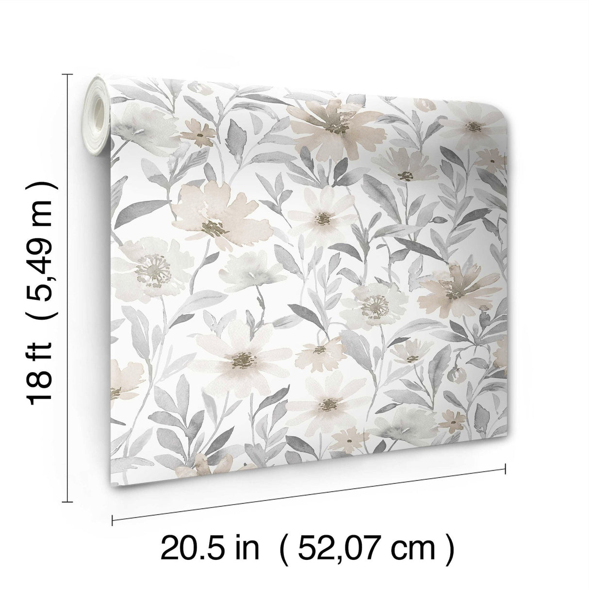 Flower Market Neutral Peel & Stick Wallpaper with Watercolor Floral Pattern - York RMK12635PL