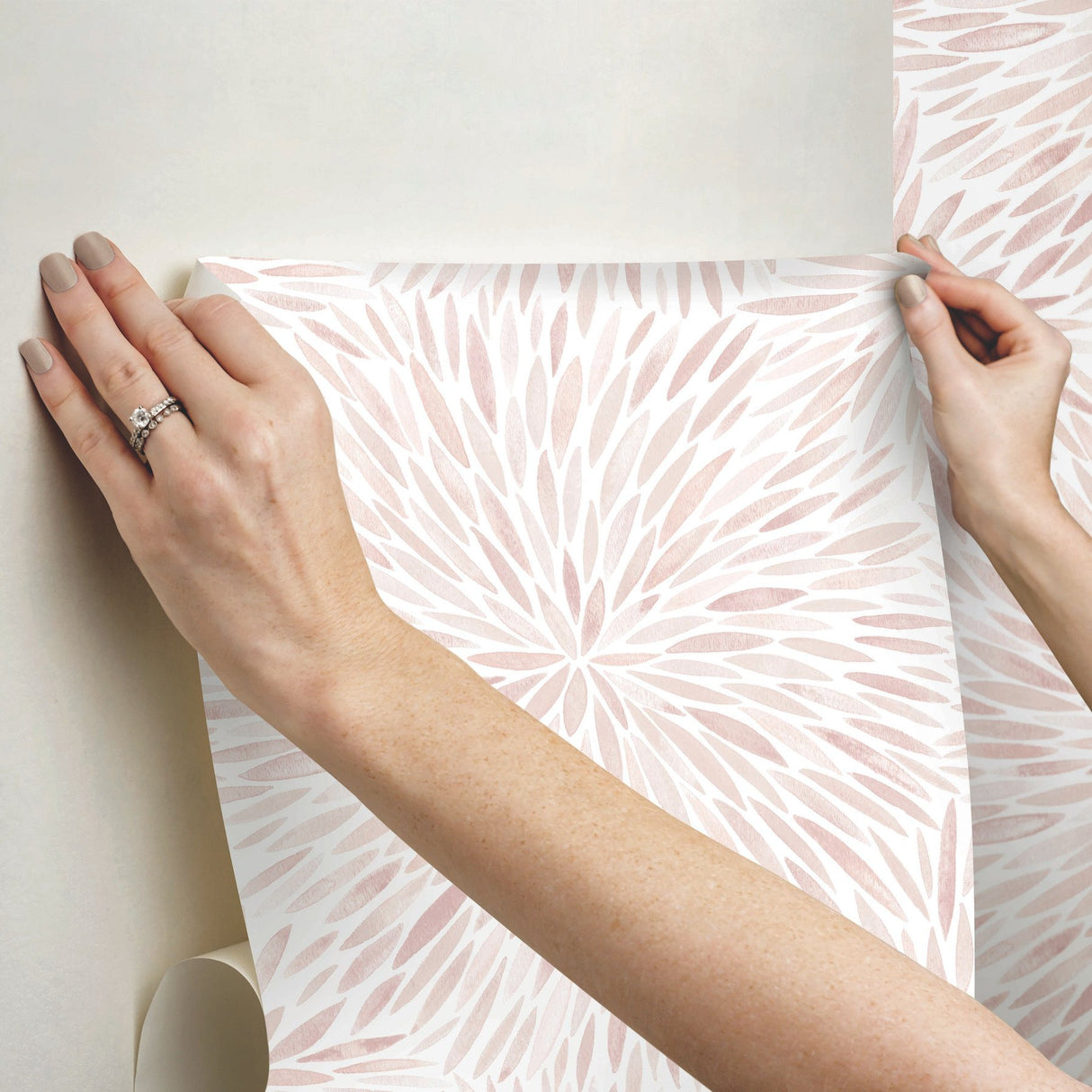 Cat Coquillette Burst Pink Peel & Stick Wallpaper with Botanical Sunburst Watercolor Motif - York RMK12643PL