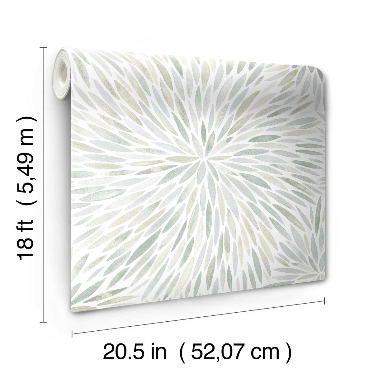 Cat Coquillette Burst Green Peel & Stick Wallpaper with Botanical Sunburst Motif - York RMK12644PL
