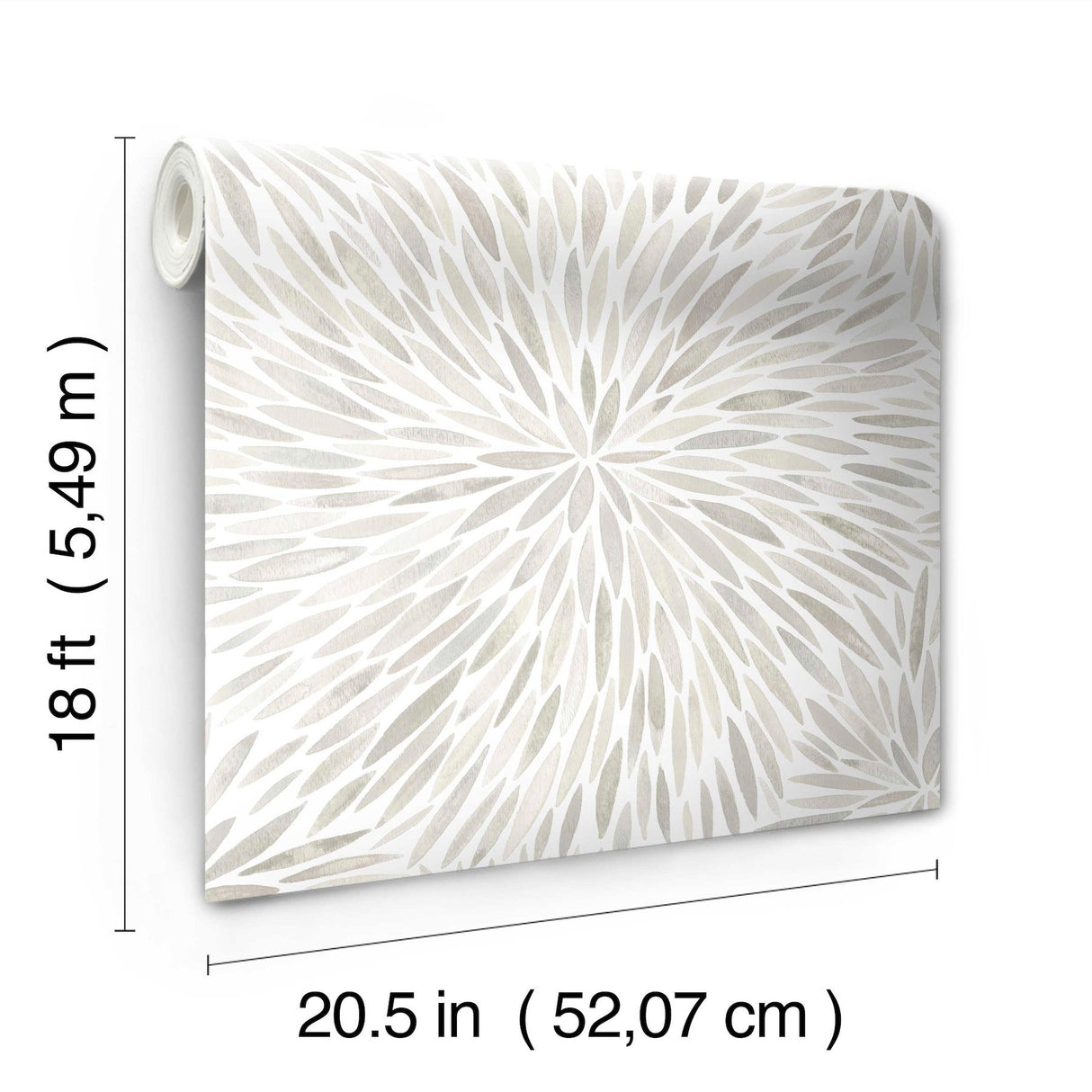 Cat Coquillette Burst Neutral Peel & Stick Wallpaper with Botanical Sunburst Motif - York RMK12645PL