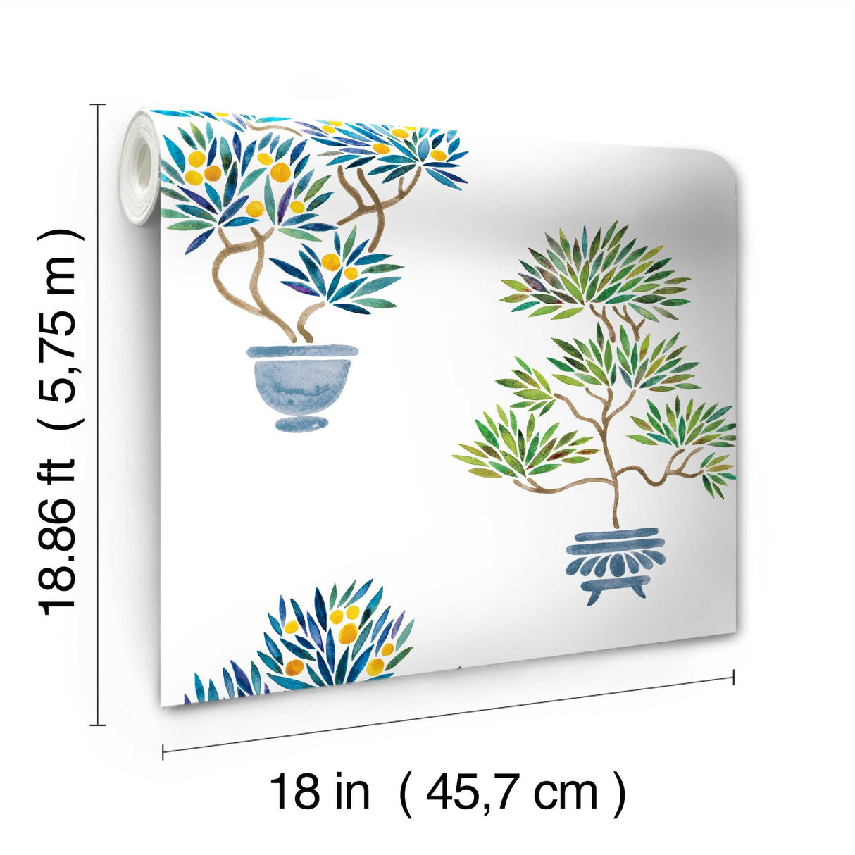 Cat Coquillette Bonsai Green/Blue Peel & Stick Wallpaper with Botanical Bonsai Motif - York RMK12647RL