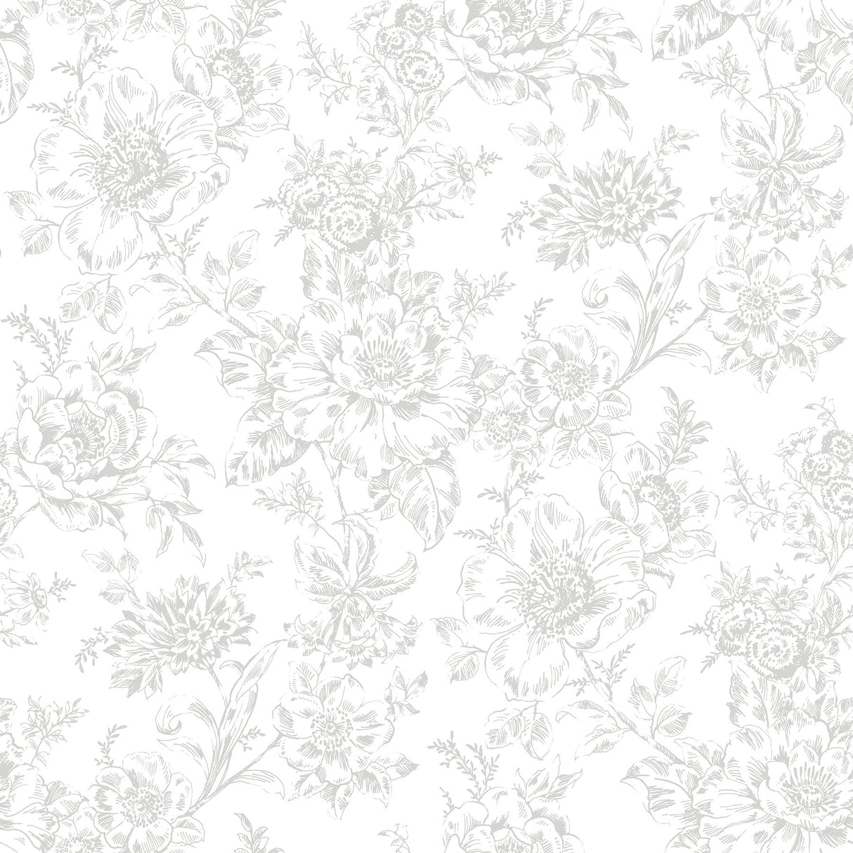 Wren Grey Peel & Stick Wallpaper with Floral Trail Pattern - York RMK12664RL