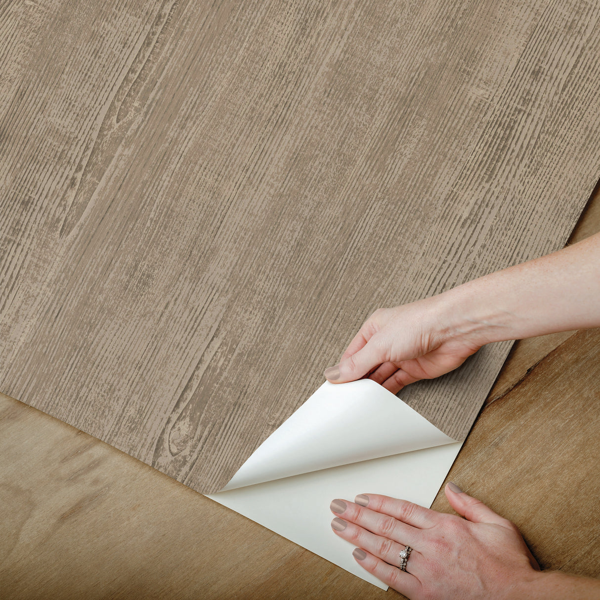 Dimensional Natural Wood Taupe Peel & Stick Wallpaper with Modern Wood Look - York RMK12674PL