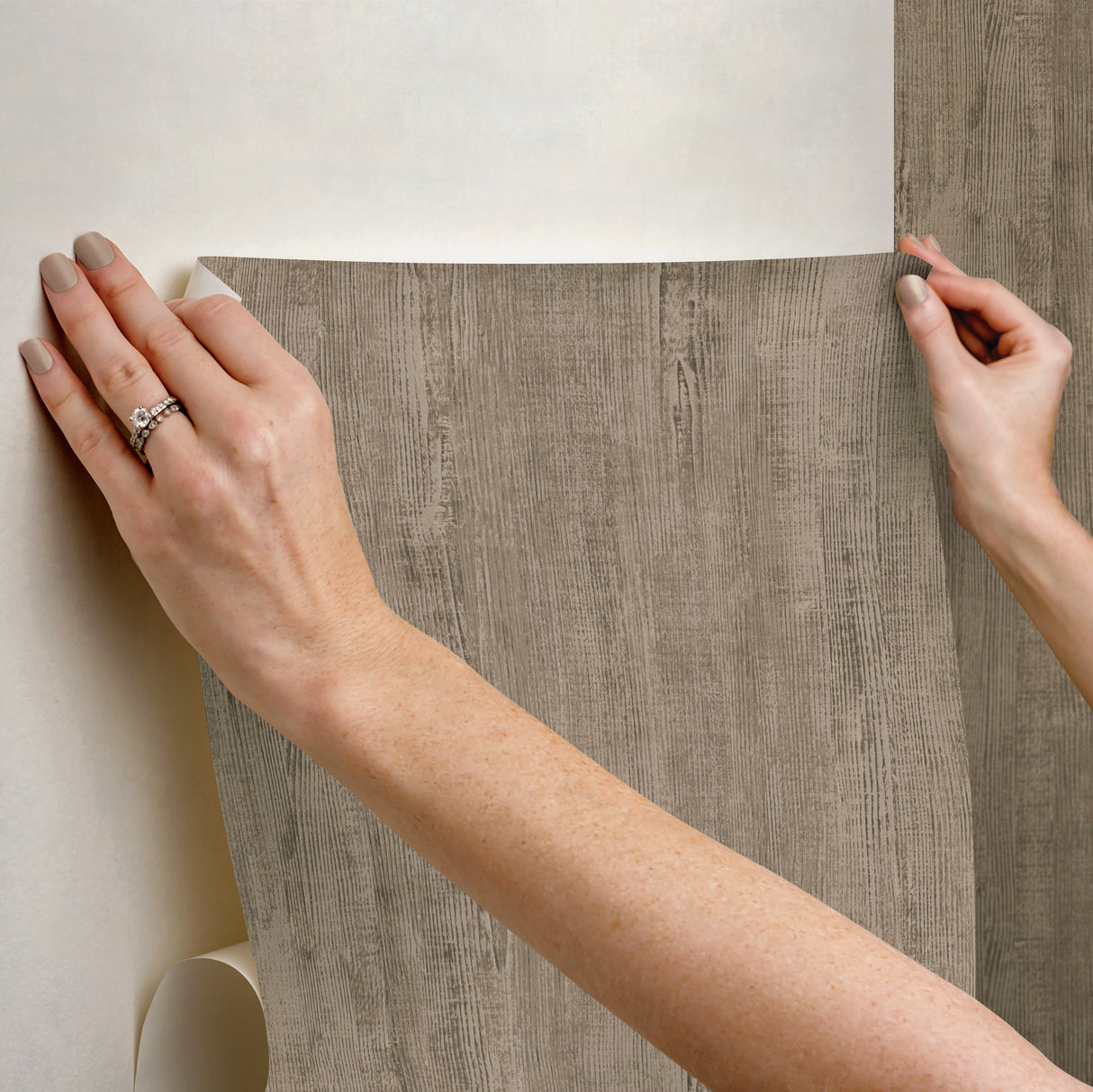 Dimensional Natural Wood Taupe Peel & Stick Wallpaper with Modern Wood Look - York RMK12674PL