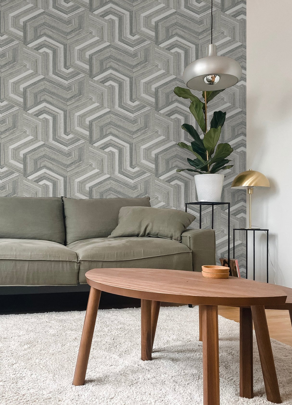 Geo Puzzle Neutral Faux Grasscloth Peel & Stick Wallpaper with Modern Graphic Motif - York RMK12677RL