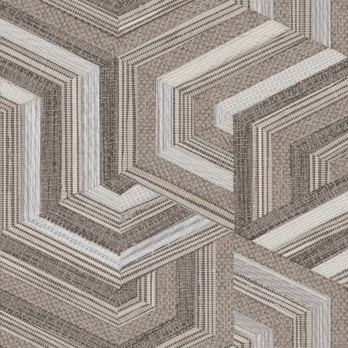 Geo Puzzle Brown Faux Grasscloth Peel & Stick Wallpaper with Modern Geometric Graphics - York RMK12678RL
