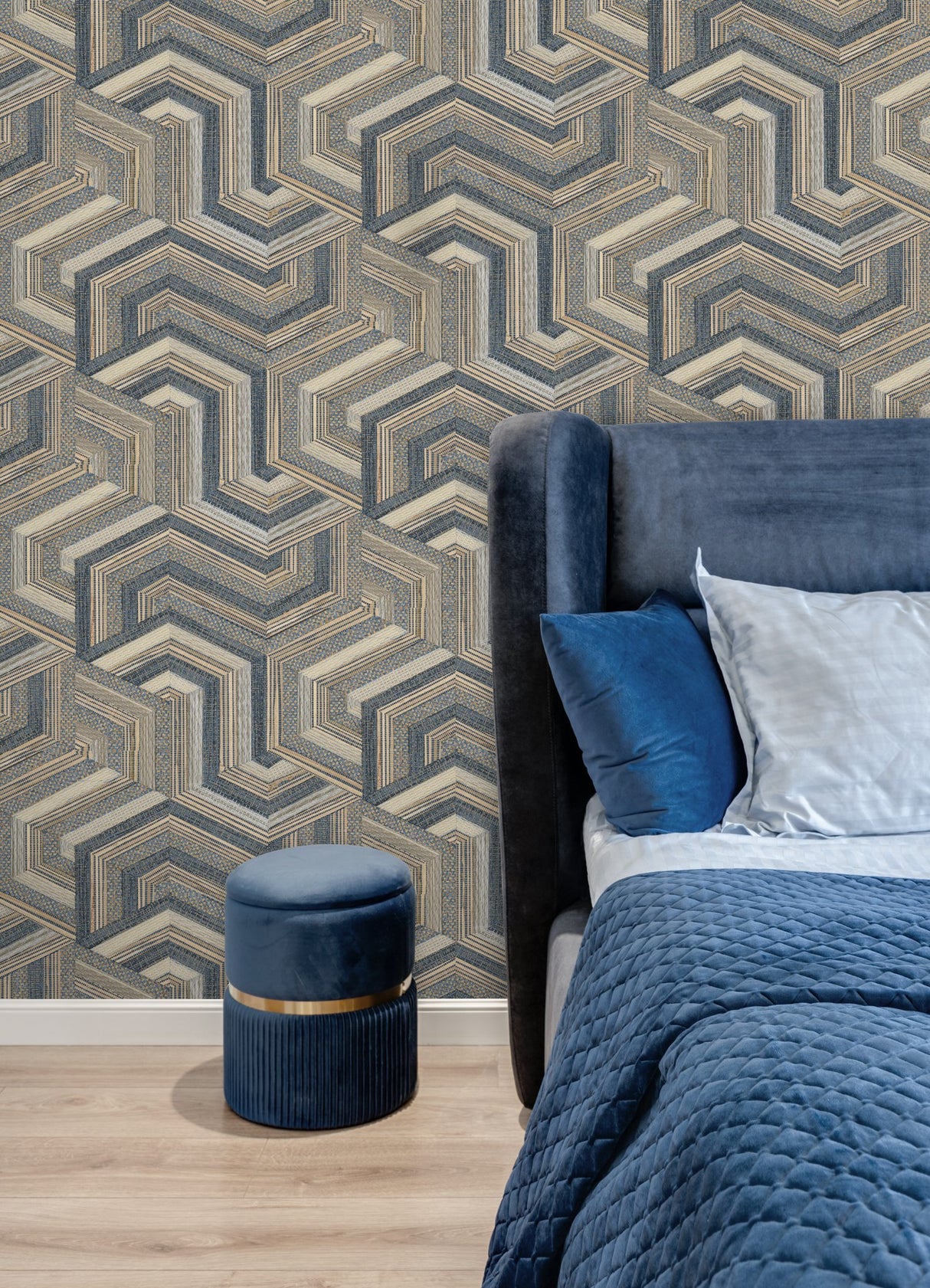 Geo Puzzle Dark Brown Faux Grasscloth Peel & Stick Wallpaper with Modern Geometric Pattern - York RMK12679RL