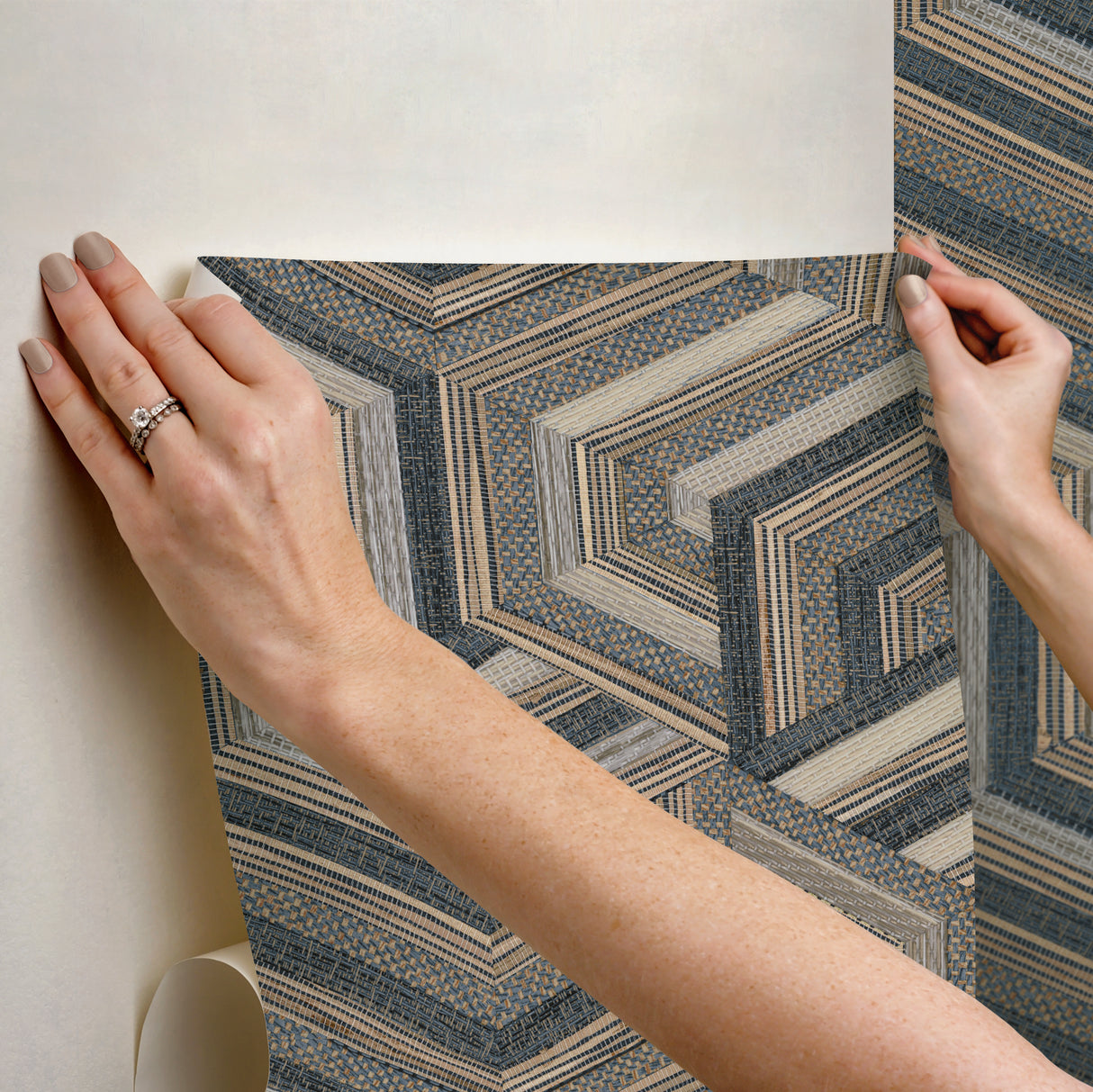 Geo Puzzle Dark Brown Faux Grasscloth Peel & Stick Wallpaper with Modern Geometric Pattern - York RMK12679RL