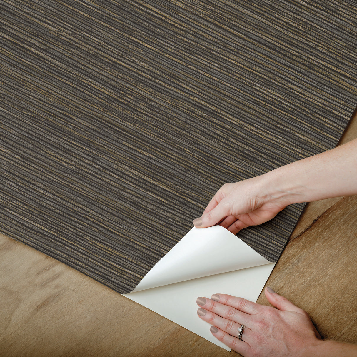 Dimensional Black Grasscloth Peel & Stick Wallpaper with Faux Grasscloth Texture, Metallic Raised Ink - York RMK12685PLW