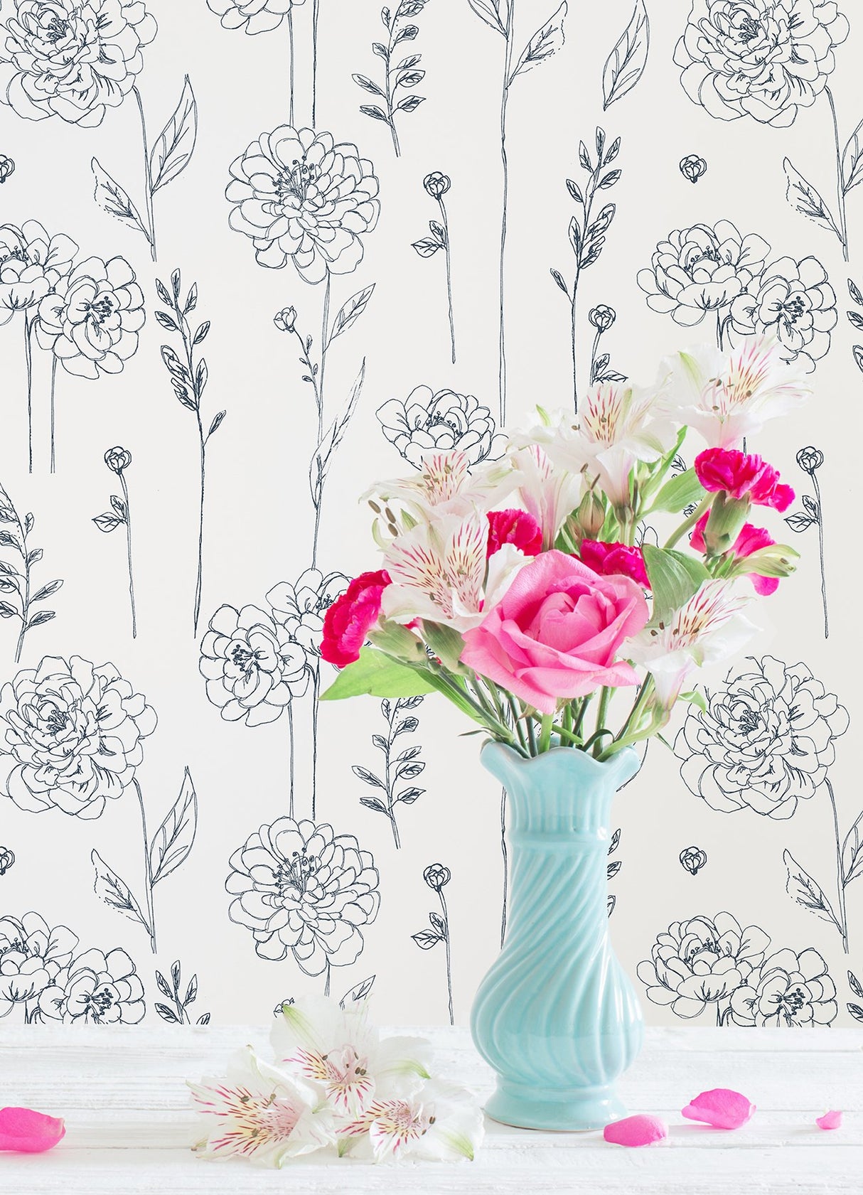 Maisey Navy Peel & Stick Wallpaper with Botanical Floral Pattern - York RMK12686PLW