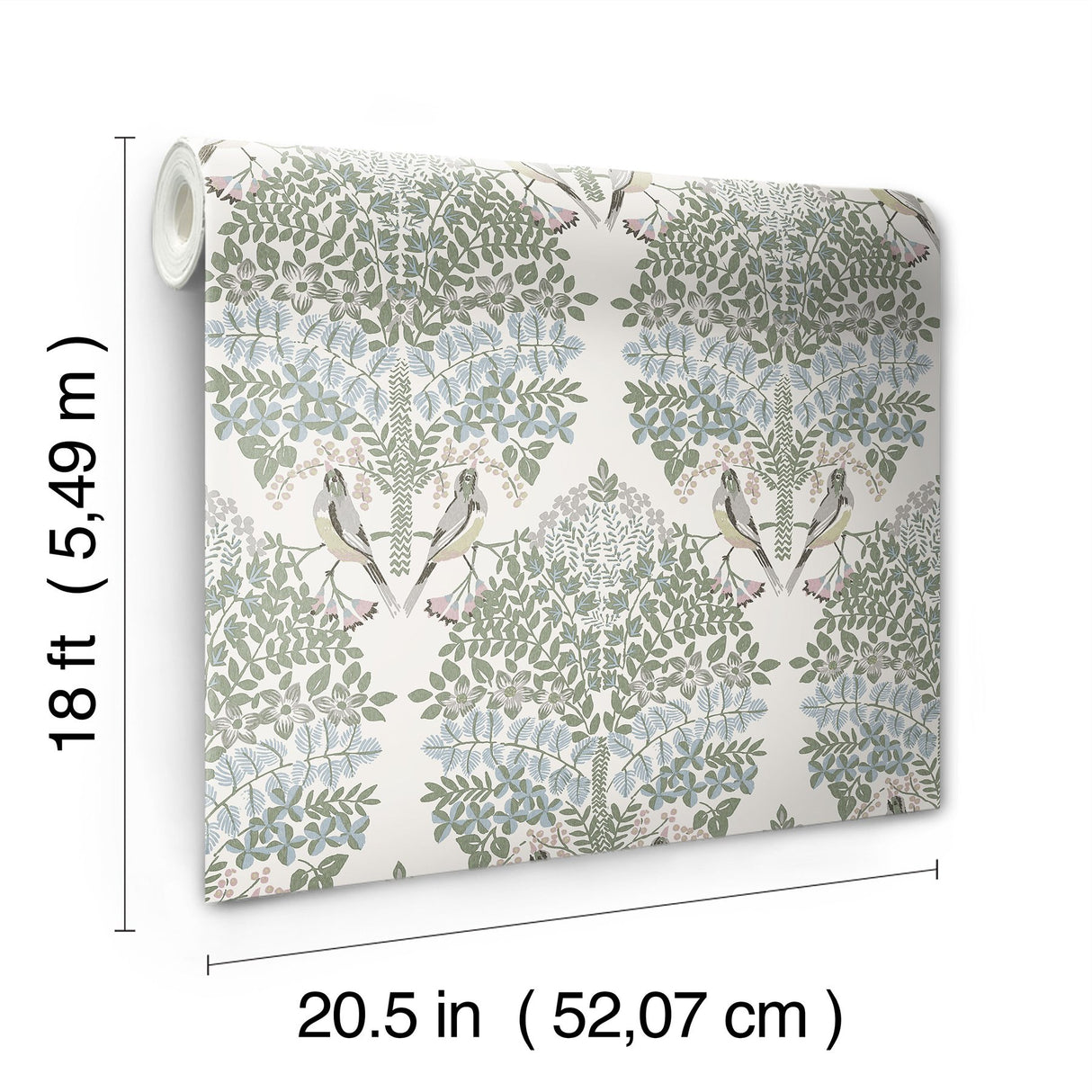 Otis Ivory Multi Peel & Stick Wallpaper with Botanical Damask and Sparrows - York RMK12691PLW