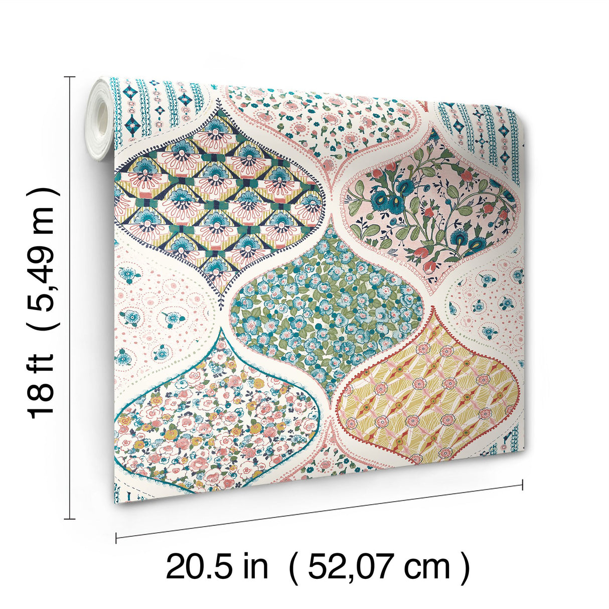 Pippa Warm Multi Peel & Stick Wallpaper with Cottagecore Floral Quilt Pattern - York RMK12692PLW