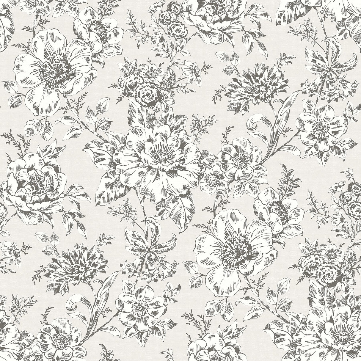 Winifred Taupe Peel & Stick Wallpaper with Vintage Floral Botanical Pattern - York RMK12694PLW