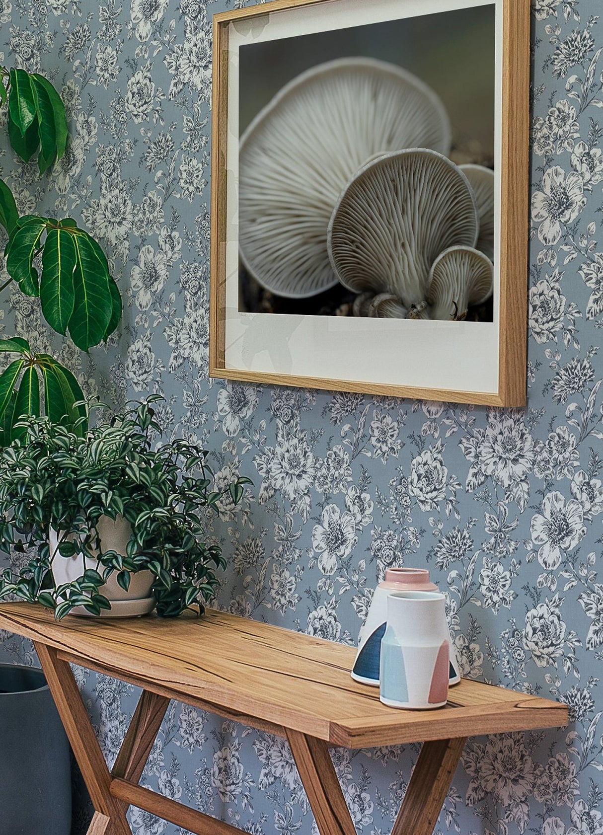 Winifred Blue Peel & Stick Wallpaper with Botanical Floral Country Pattern - York RMK12695PLW