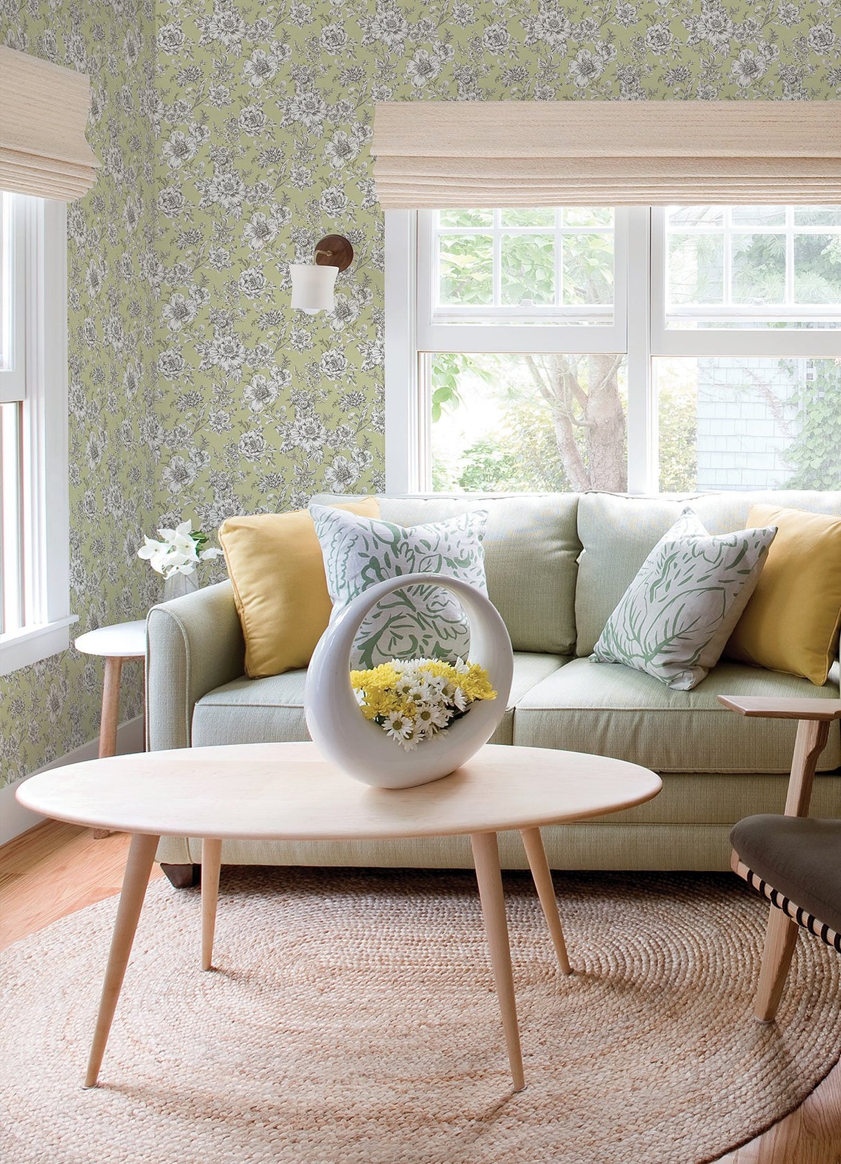Winifred Green Peel & Stick Wallpaper with Vintage Floral Botanical Motif - York RMK12697PLW