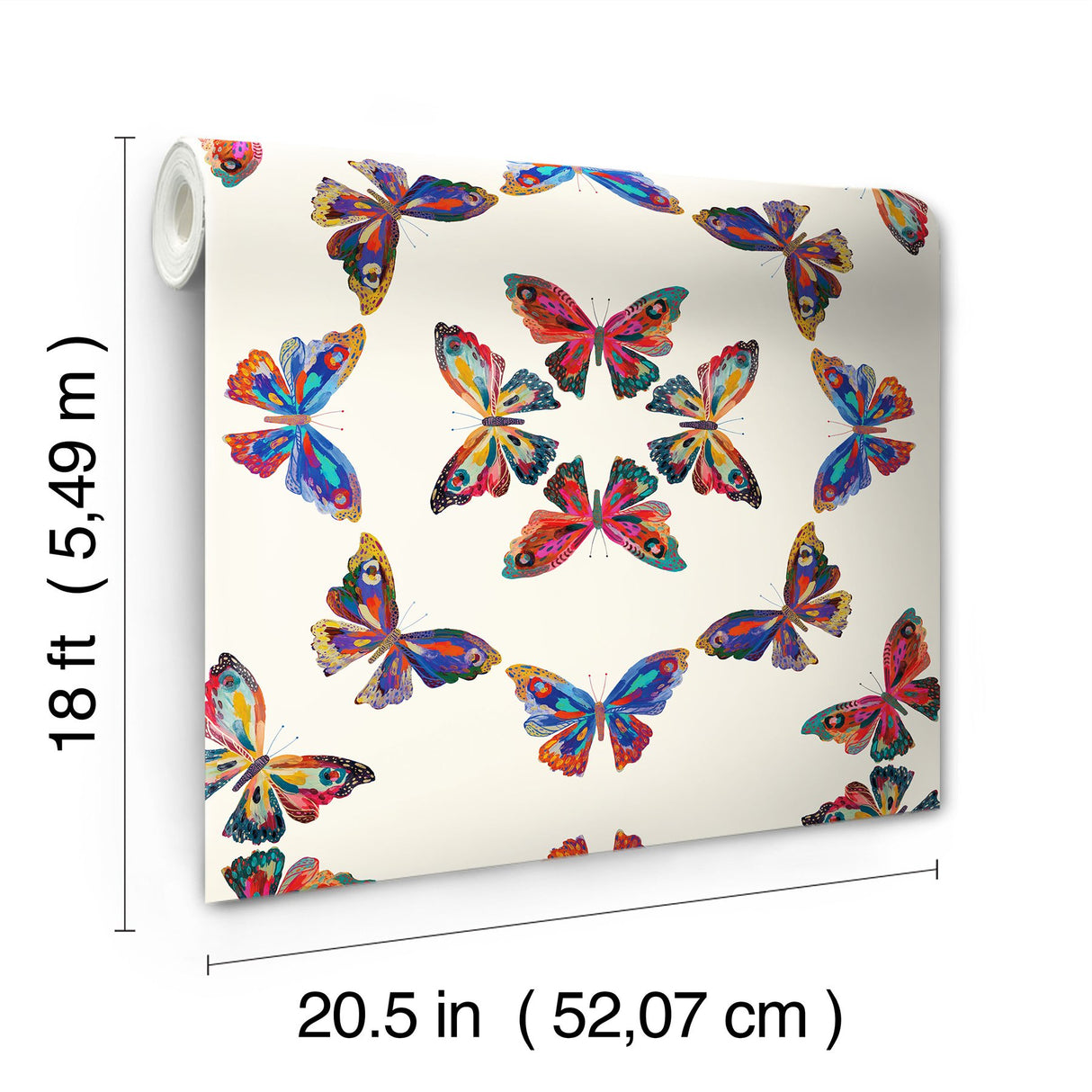 Papillon Cream Multi Peel & Stick Wallpaper with Bohemian Butterfly Graphics - York RMK12701PLW