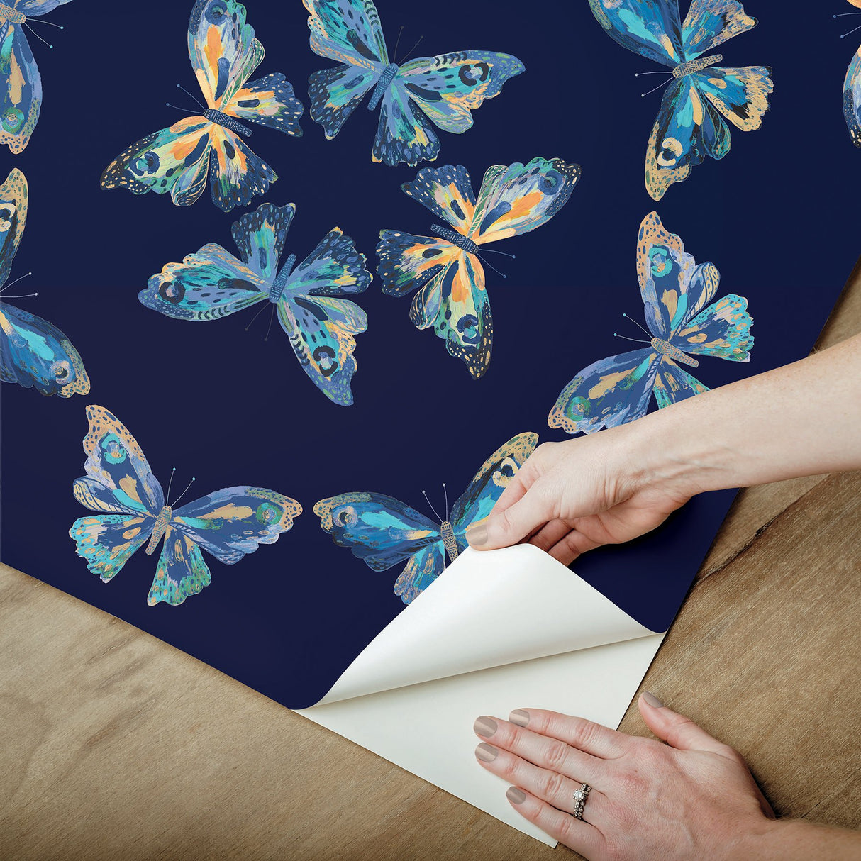 Papillon Blue Butterflies Bohemian Peel & Stick Wallpaper - York RMK12702PLW