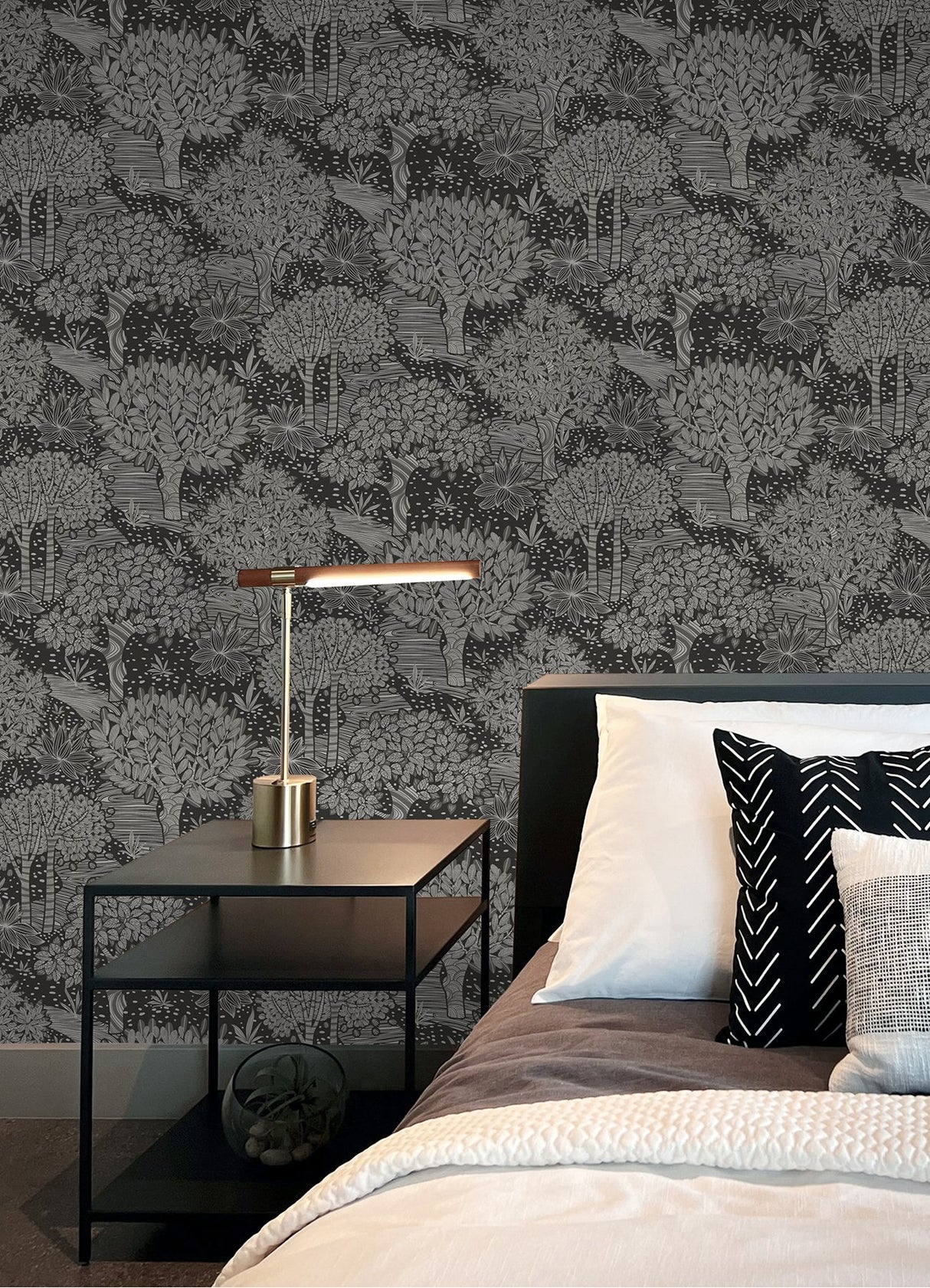 Perth Black Peel & Stick Wallpaper with Botanical Tree Pattern - York RMK12716PLW