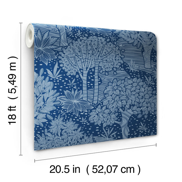Perth Navy Peel & Stick Wallpaper with Botanical Tree Pattern - York RMK12717PLW