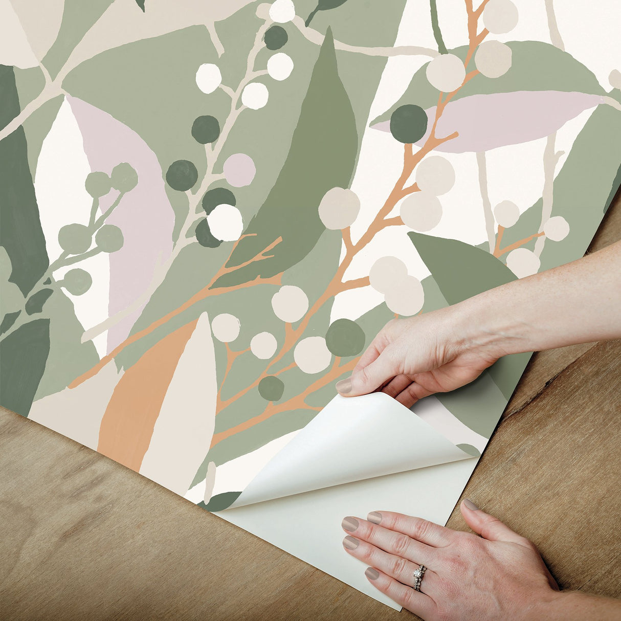 Adelaide Green Peel & Stick Wallpaper with Botanical Berry Print - York RMK12721PLW