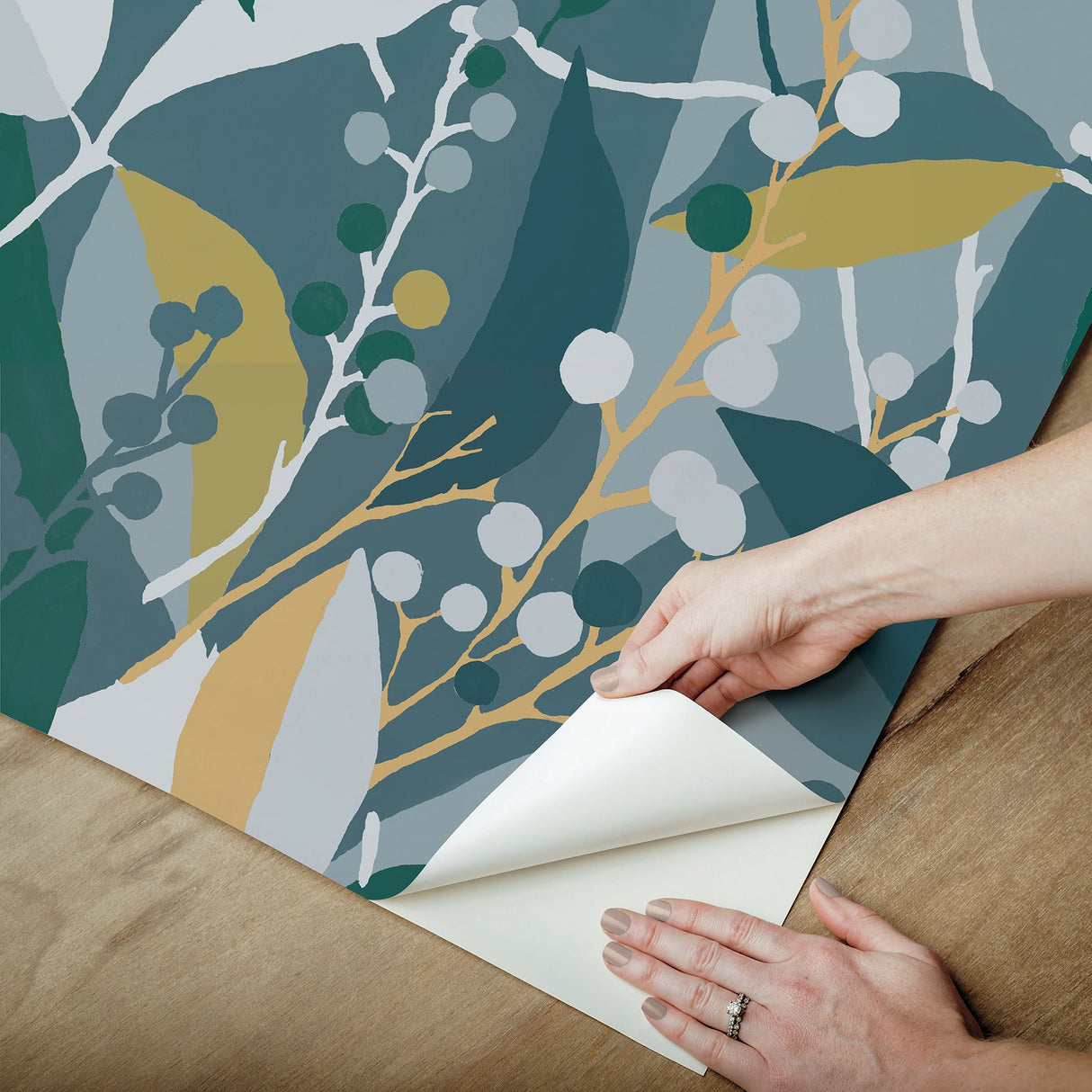 Adelaide Teal Peel & Stick Wallpaper with Botanical Berry Graphics - York RMK12723PLW