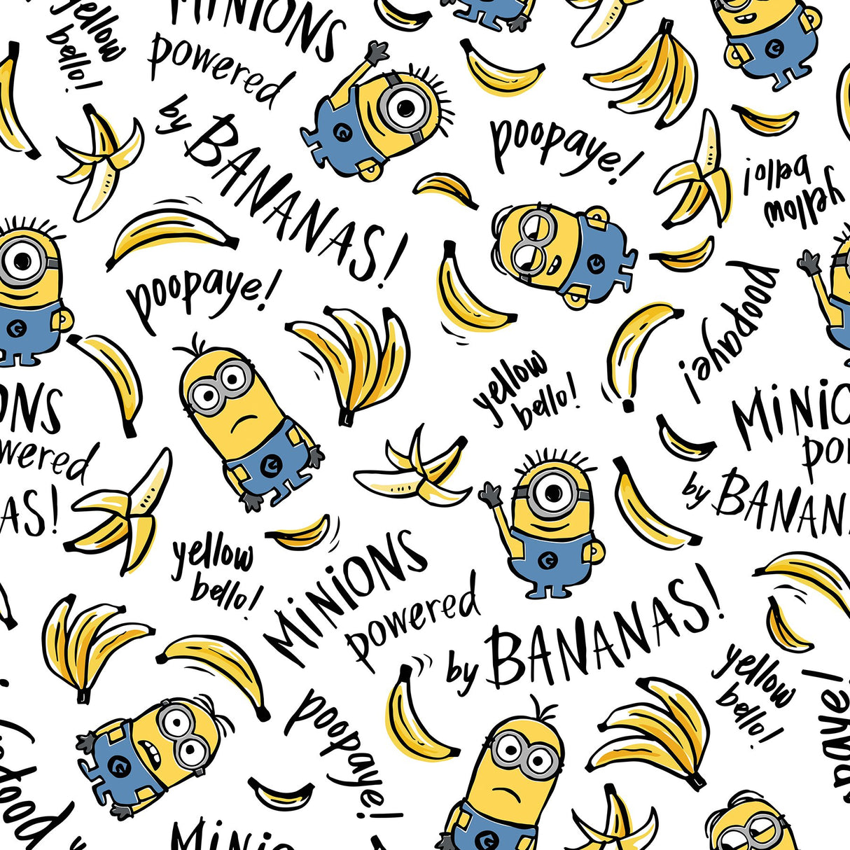 Minions Powered By Bananas White Peel & Stick Wallpaper with Novelty Graphics - York RMK12729PLW