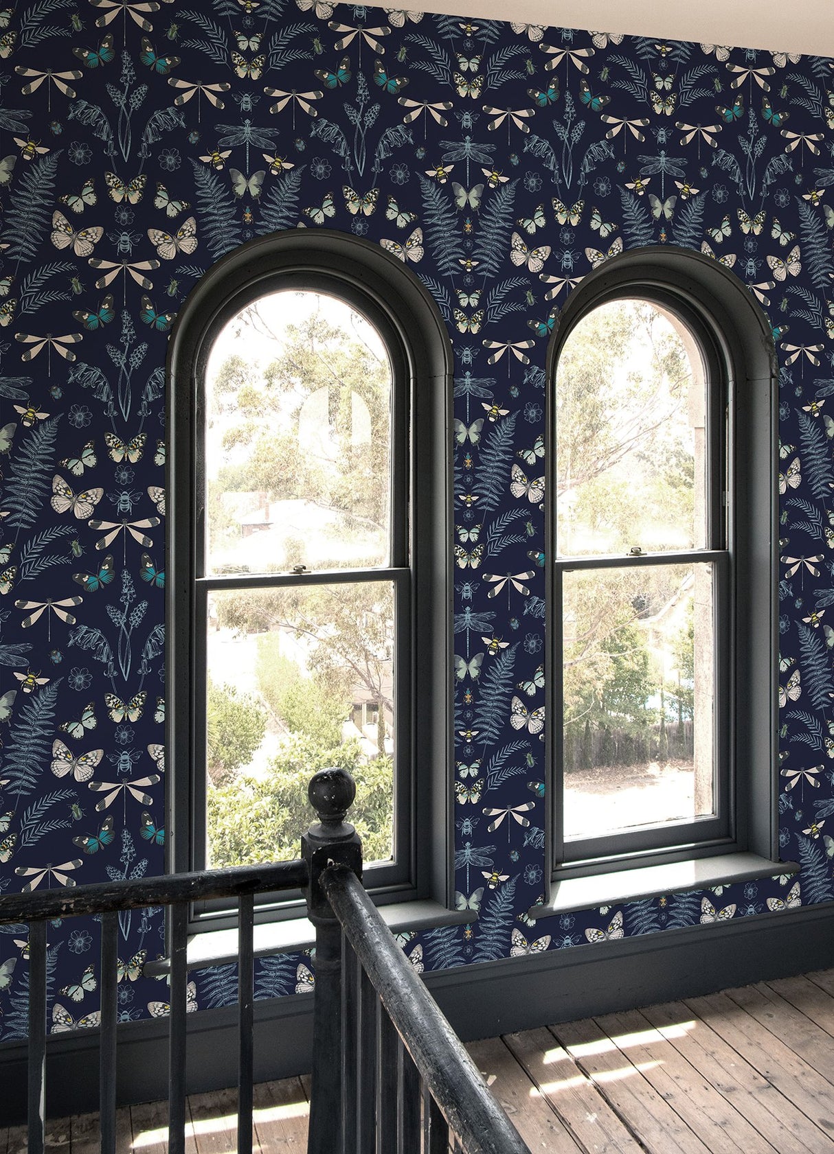 Hidden Treasures Blue Peel & Stick Wallpaper with Butterfly & Botanical Motif - York RMK12748PLW