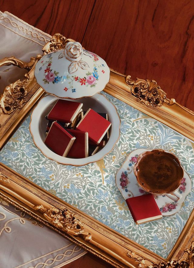 Garden Aviary Sky Blue Peel & Stick Wallpaper with Traditional Birds Damask - York RMK12754PLW