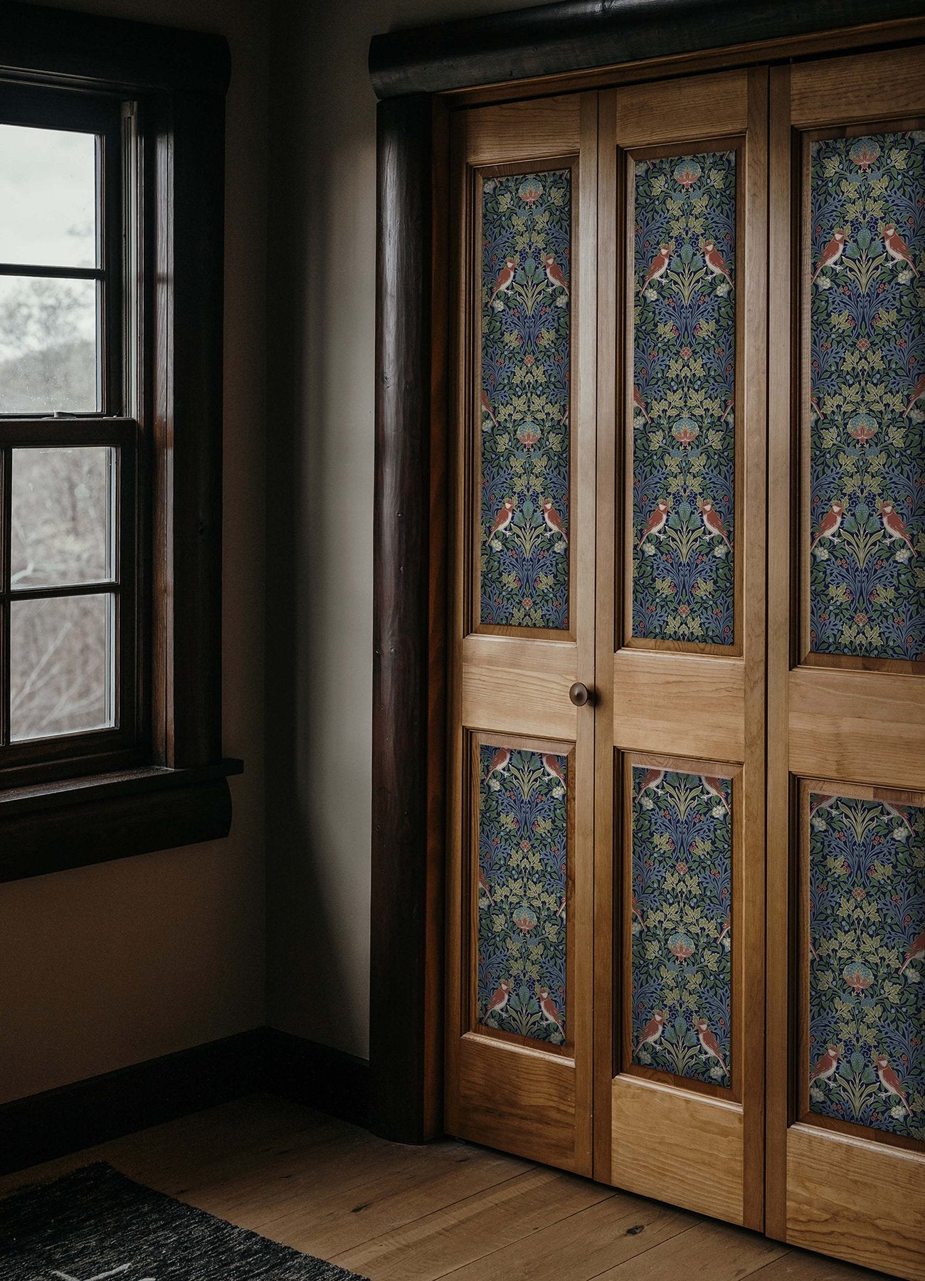 Garden Aviary Jewel Peel & Stick Wallpaper in Blue/Red Botanical Damask with Birds - York RMK12755PLW