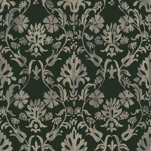 Blooming Damask Deep Green Peel & Stick Wallpaper with Distressed Botanical Damask - York RMK12757PLW