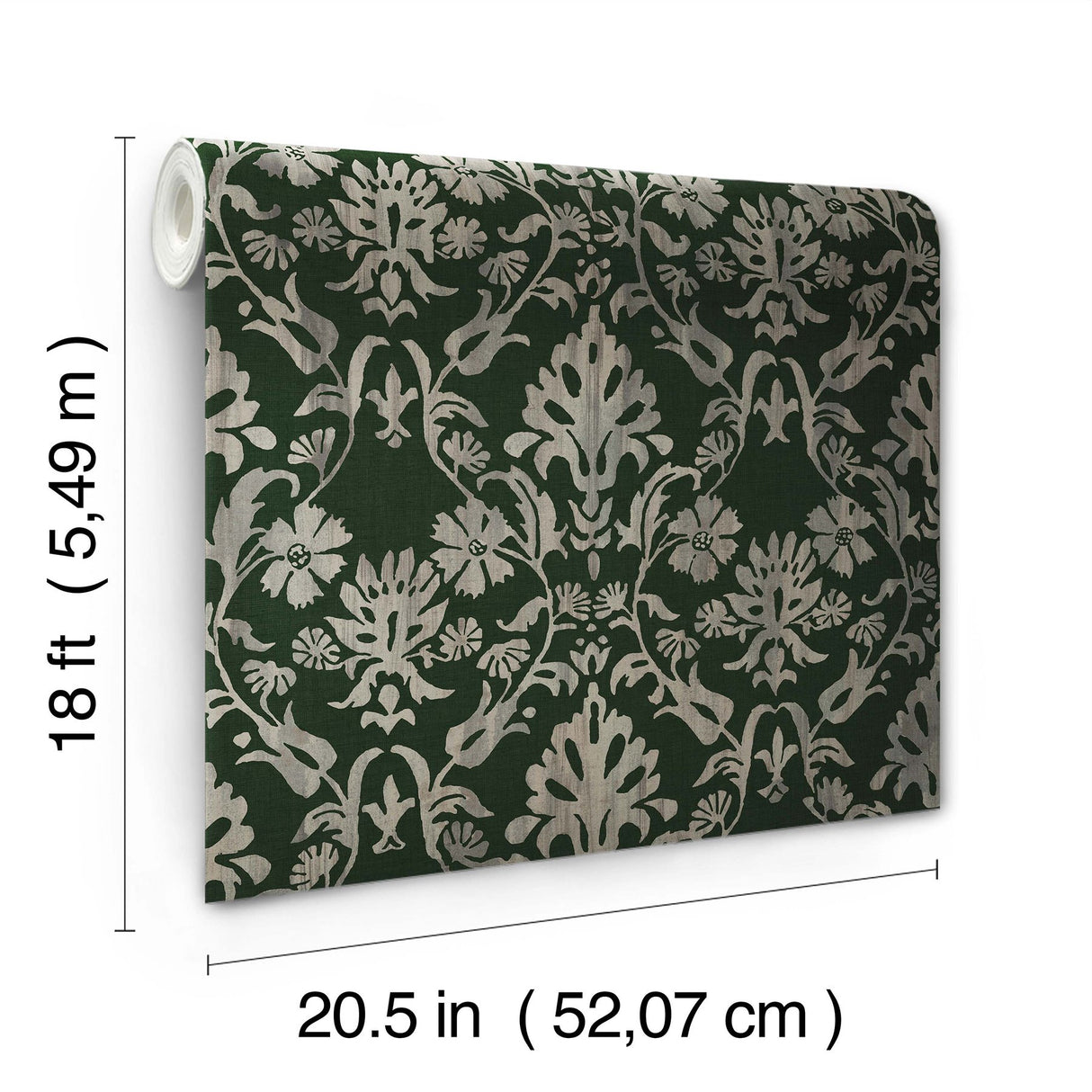 Blooming Damask Deep Green Peel & Stick Wallpaper with Distressed Botanical Damask - York RMK12757PLW