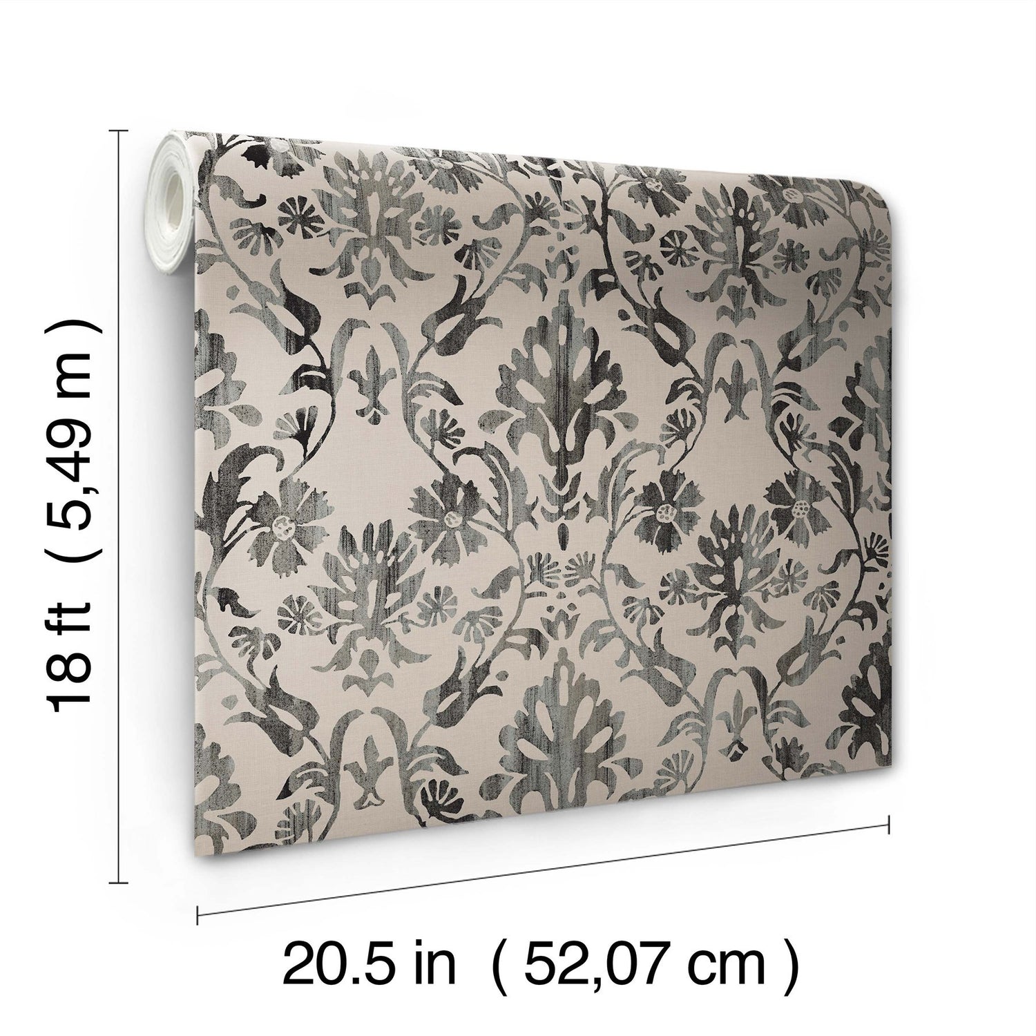 Blooming Damask Taupe Peel & Stick Wallpaper with Distressed Botanical Damask - York RMK12759PLW