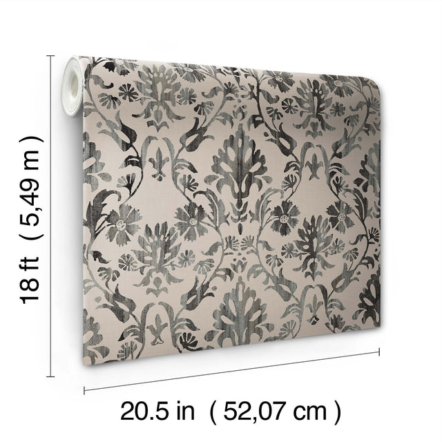Blooming Damask Taupe Peel & Stick Wallpaper with Distressed Botanical Damask - York RMK12759PLW