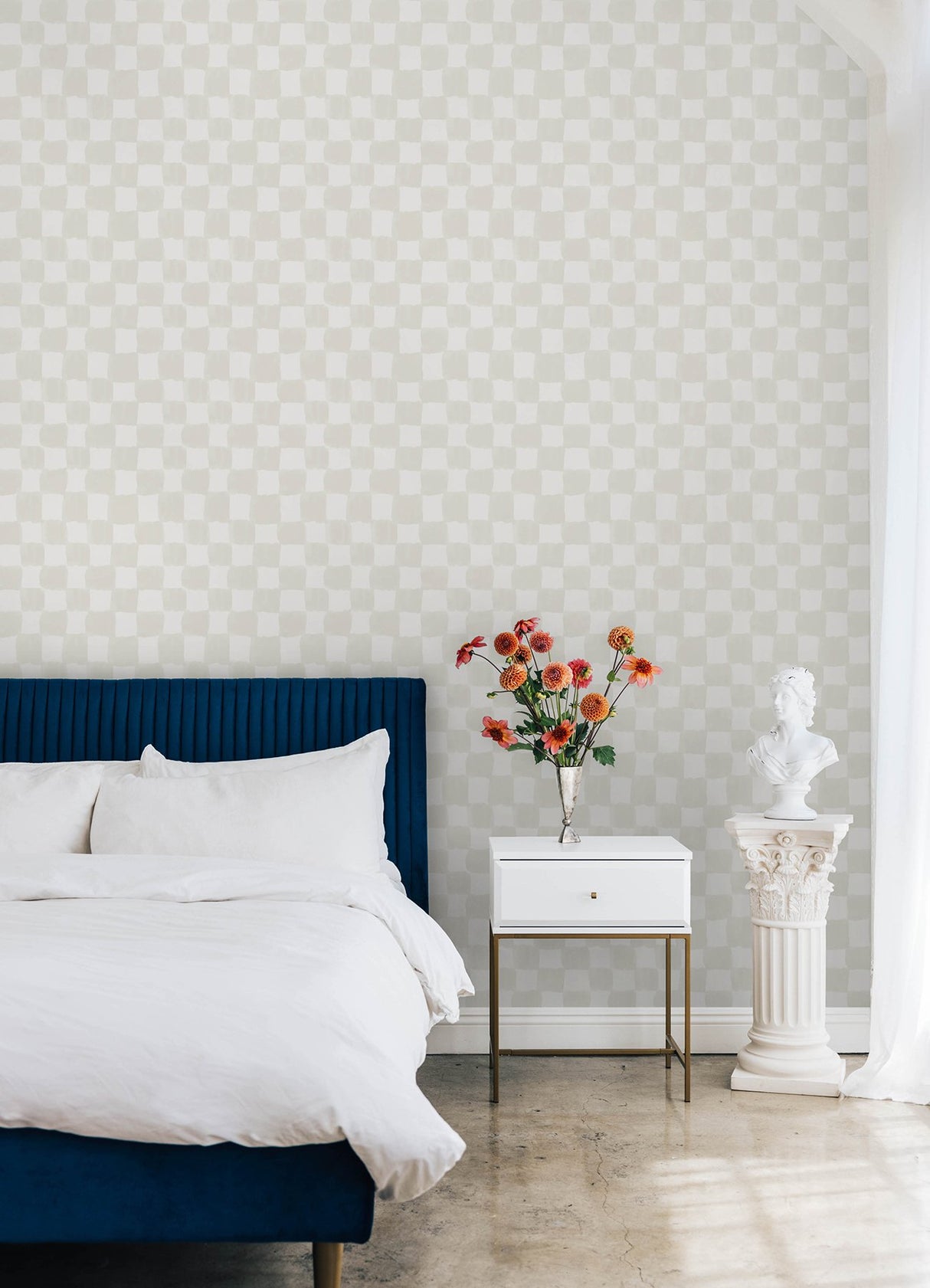 Tess Watercolor Cream Checker Peel & Stick Wallpaper with Modern Geometric Checker Pattern - York RMK12773PLW