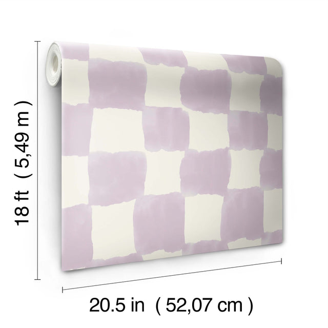 Tess Watercolor Soft Lavender Checker Peel & Stick Wallpaper with Modern Geometric Pattern - York RMK12774PLW