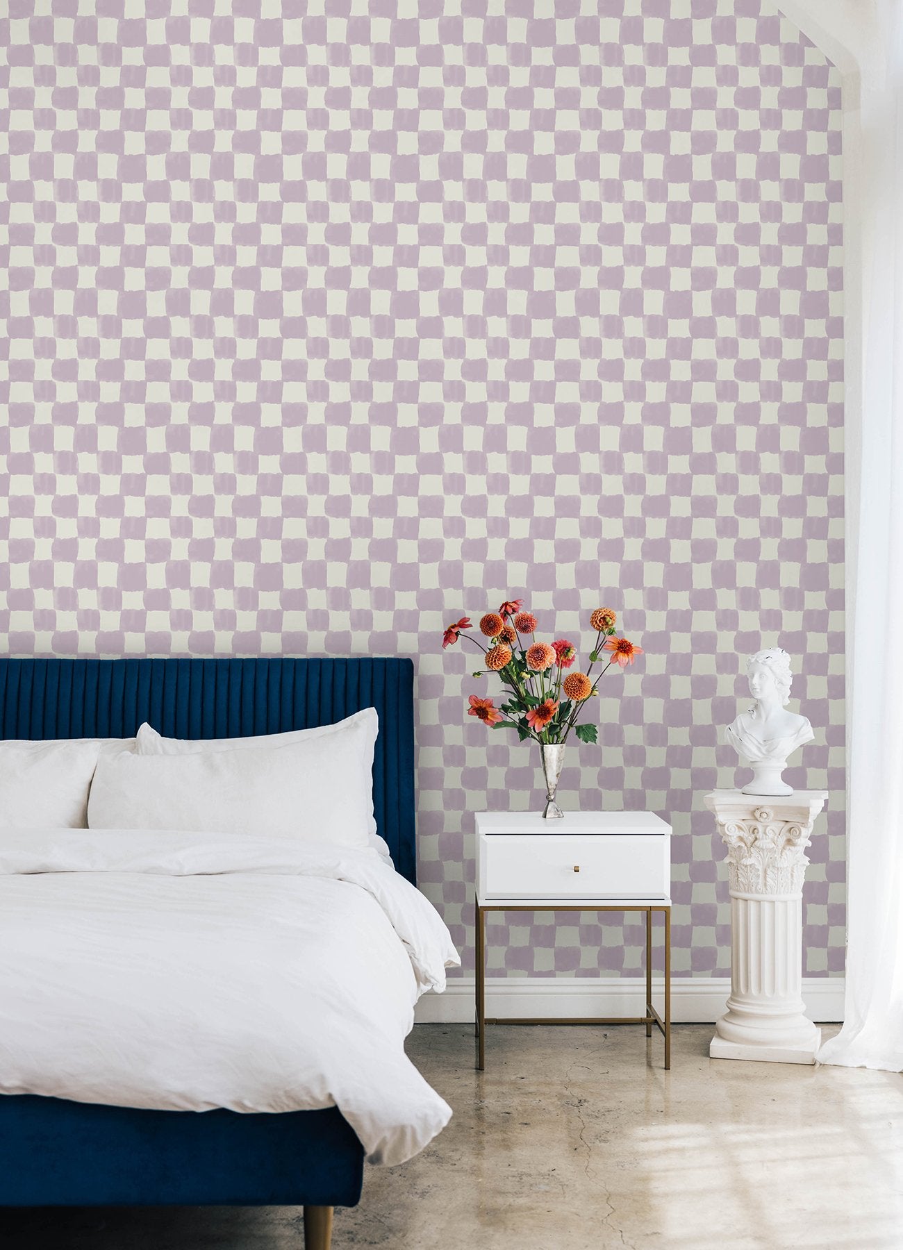 Tess Watercolor Soft Lavender Checker Peel & Stick Wallpaper with Modern Geometric Pattern - York RMK12774PLW