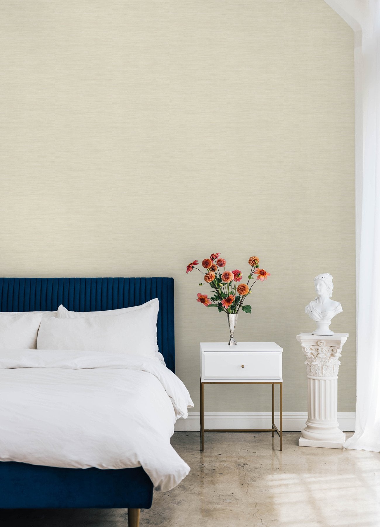 Stella Cream Grasscloth Textured Peel & Stick Wallpaper with Faux Grasscloth Pattern - York RMK12775PL
