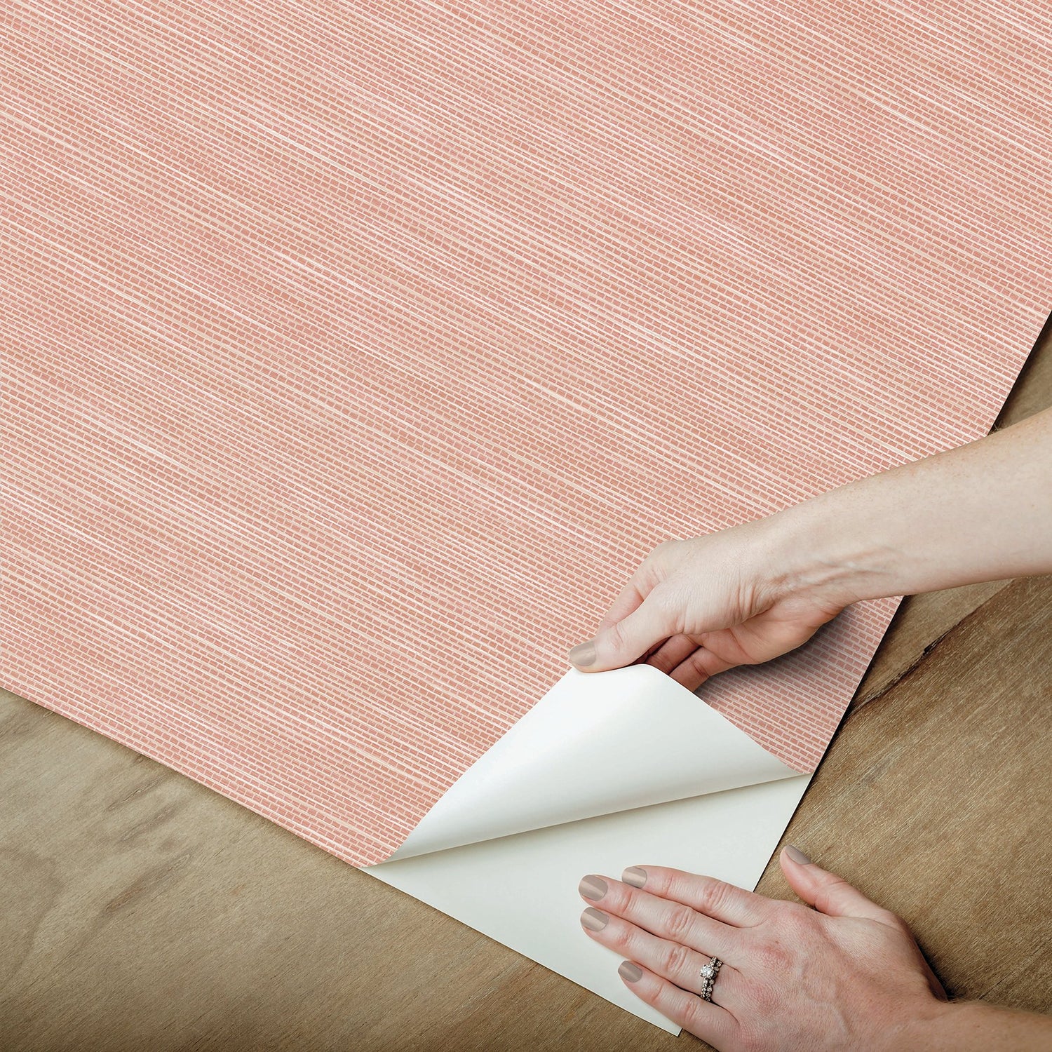 Stella Potter's Clay Peach Faux Grasscloth Textured Peel & Stick Wallpaper - York RMK12776PL
