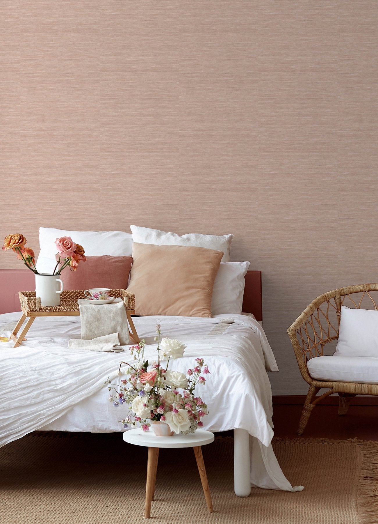 Stella Potter's Clay Peach Faux Grasscloth Textured Peel & Stick Wallpaper - York RMK12776PL