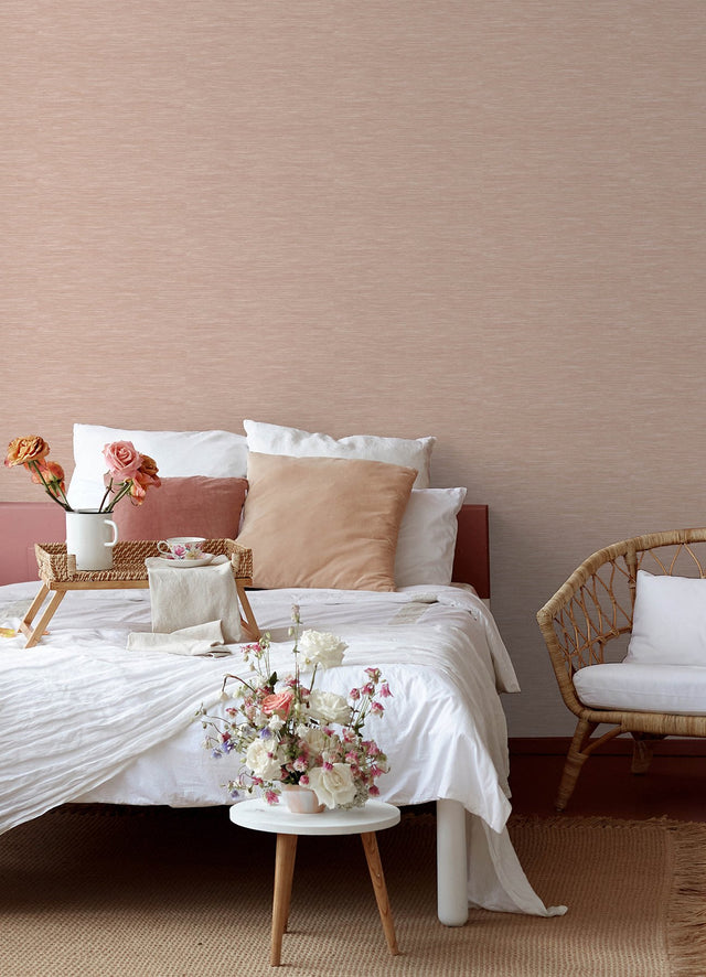 Stella Potter's Clay Peach Faux Grasscloth Textured Peel & Stick Wallpaper - York RMK12776PL