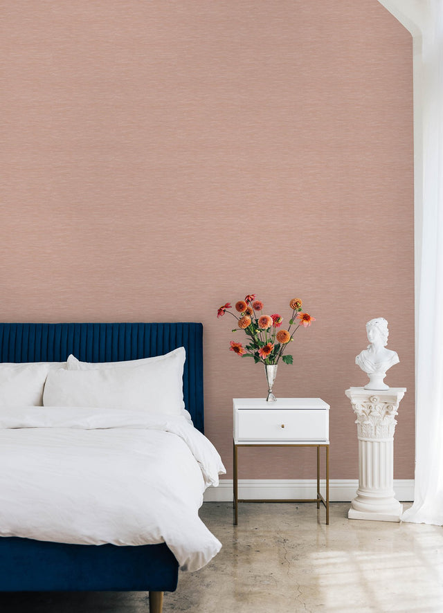 Stella Potter's Clay Peach Faux Grasscloth Textured Peel & Stick Wallpaper - York RMK12776PL
